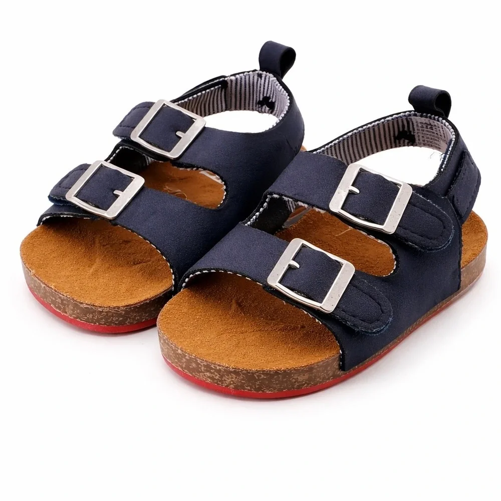 Carter's Baby Navy Blue Faux Cork Buckle Sandals Shoes Size 3-6M Like New
